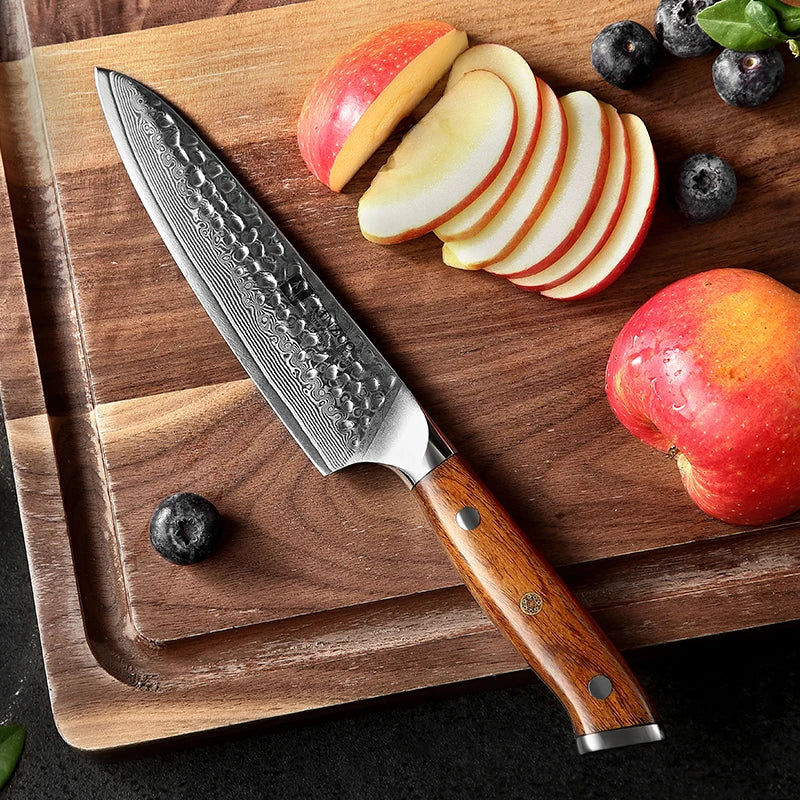 Professional Custom Damascus Steel Kitchen Utility Knife 5 Inch Desert Ironwood Handle