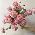 Wholesale 3-heads Artificial Real Touch Tea Rose Pink Silk Fabric Peony Flower Head Home Wedding Mother's Day Valentine's Day
