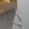 Fashion 925 Sterling Silver Double Layer Link Chain Natural Freshwater Pearl Bead Women's Necklace Gifts Jewelry