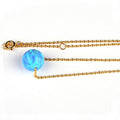 1 Piece Blue Opal Bead Necklace for Women & Men 925 Sterling Silver Rhodium Plated Fire Opal 5mm Ball Pendant Link Chain