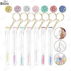 Private Label Diamond Clear Crystal Lash Cleaning Makeup Brushes Spoolie Disposable Keychain Eyelash Extension Mascara Brush