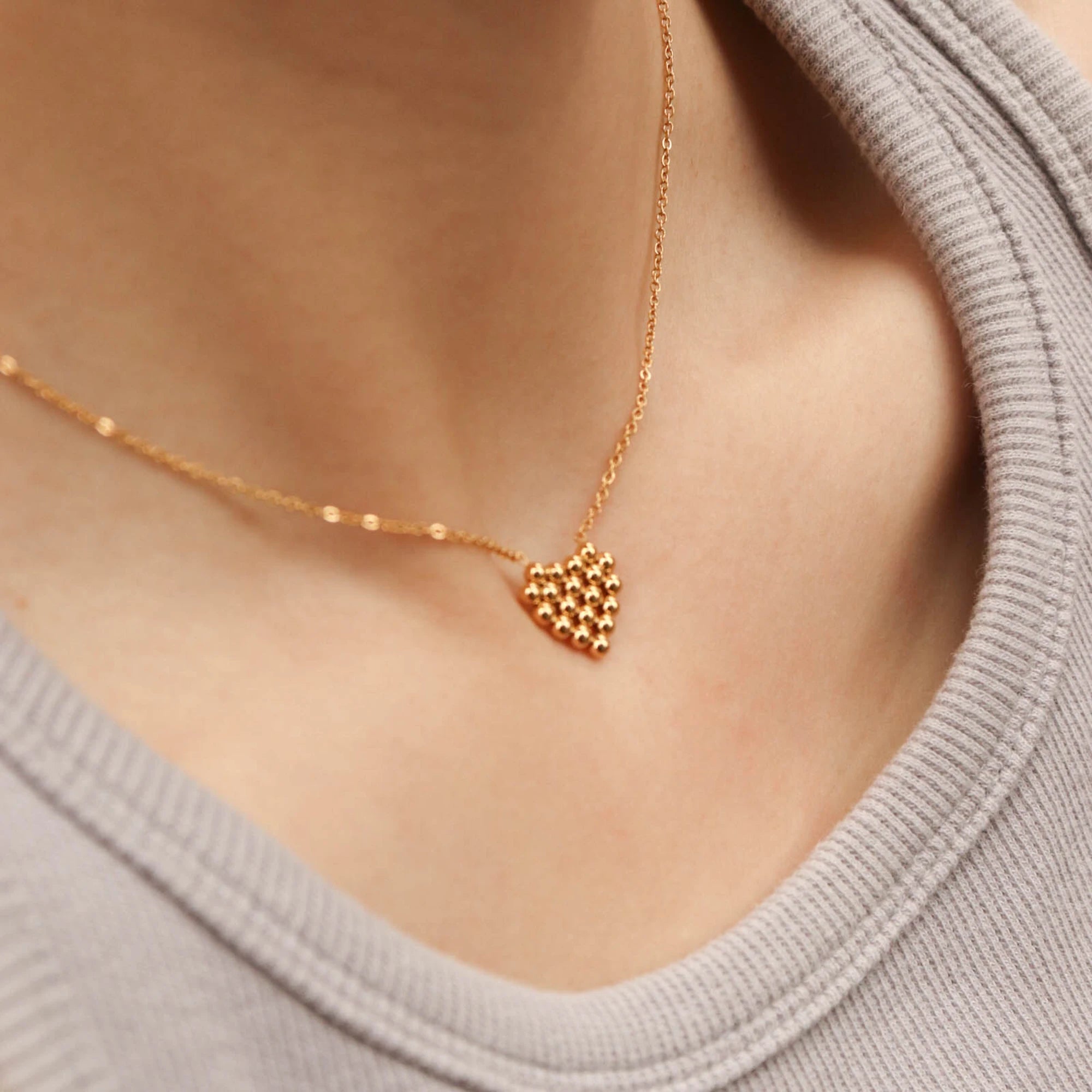 Chris April in Stock PVD Gold Plated 316L Stainless Steel Minimalist Beads Heart Shape Pendant Necklace for Women