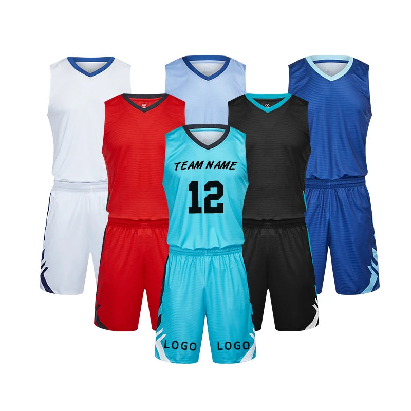 Basketball Uniform Design Red and Logo Prints Name Quick Dry Polyester 2 Piece Sets Men Women Sportswear Basketball Jersey