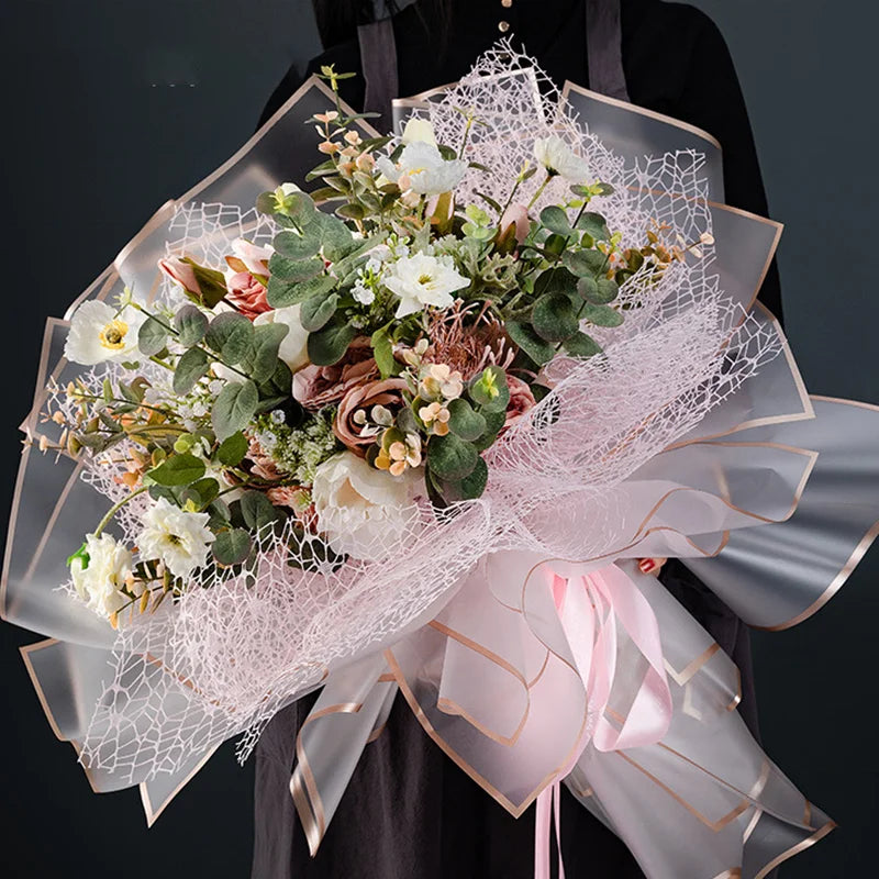 Edge Florist Flower Wrapping Paper Golden Luxury Korean Waterproof Gift Floral Pink Digital Printing Virgin Mixed Gift & Craft