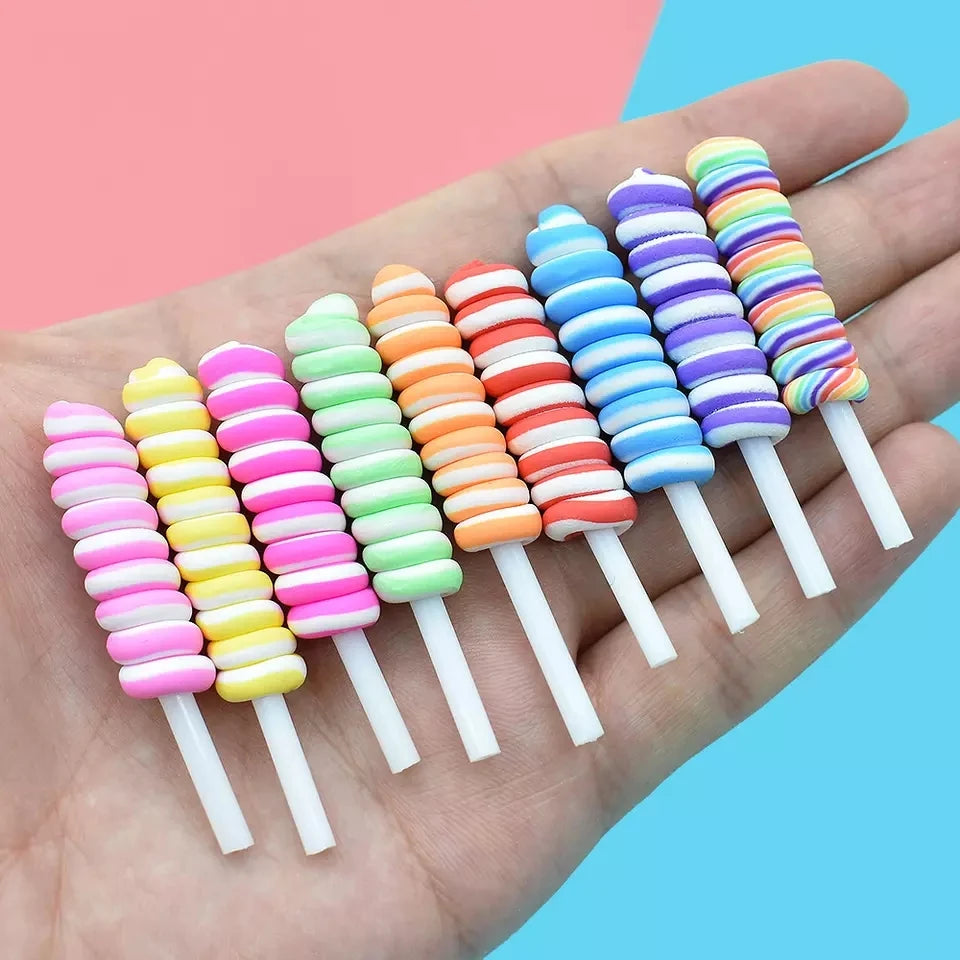 Hot Kawaii Miniature Clay Swirl Lollipop Round Lollipop