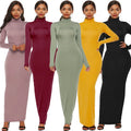 Hot Selling Women's Clothing  Fashion Solid Color Seamless Long Dress Long Sleeve Stretch Turtleneck Slim Dress
