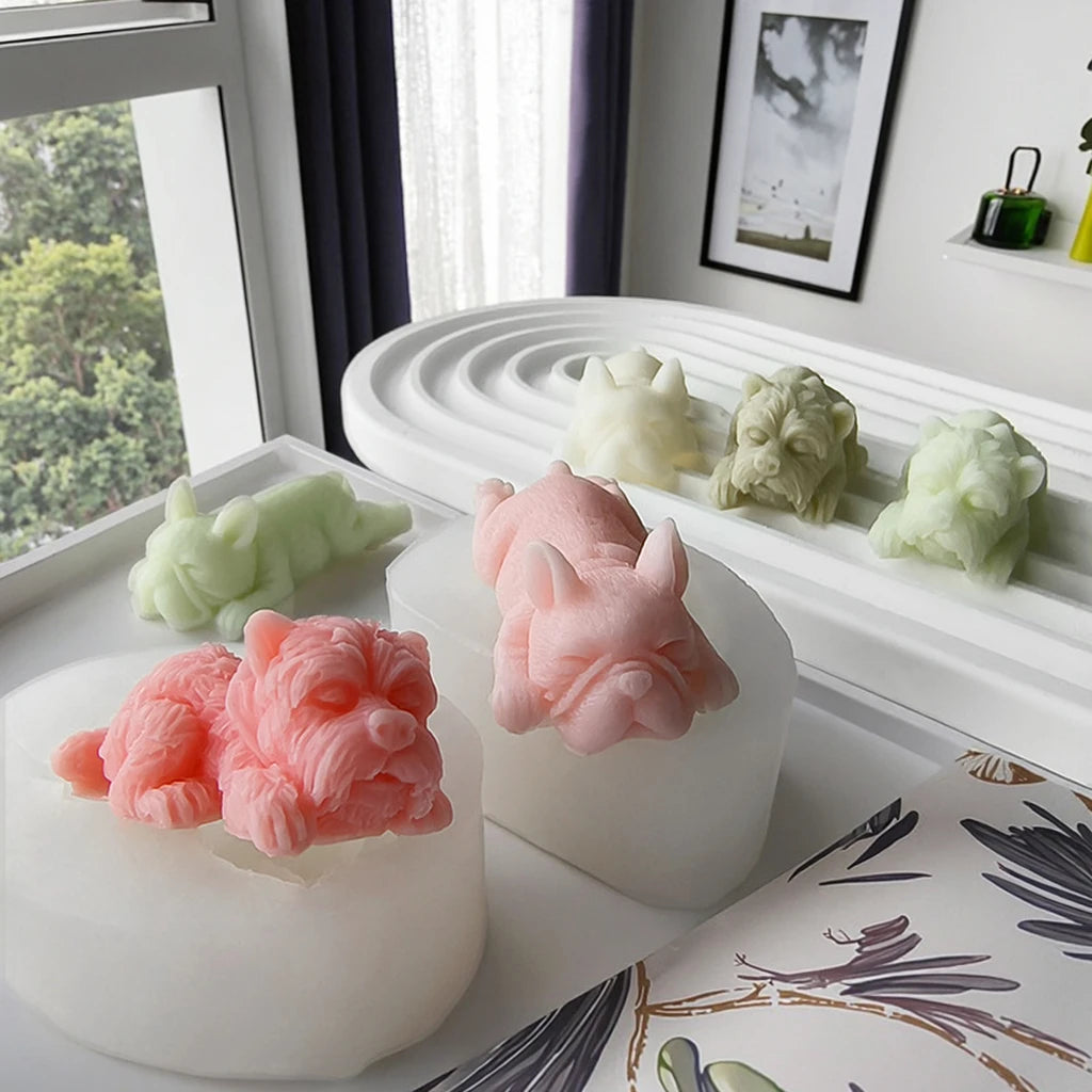 3d Animal Dog Silicone Candle Molds Cute French Bulldog Lying Candle Soap Plaster Resin Art  for Home Decor Gift