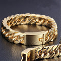 Fashion Gold Plated Mens Jewelry Stainless Steel Curb Cuban Chain Link Bracelet Bangle Length 8inches