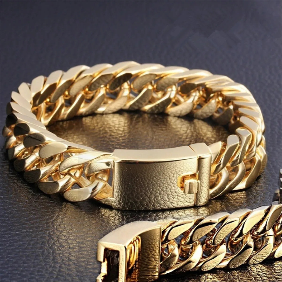 Fashion Gold Plated Mens Jewelry Stainless Steel Curb Cuban Chain Link Bracelet Bangle Length 8inches