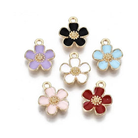 Enamel Rhinestone Flowers Charms Cartoon Multi Colors Jewelry Charms for Jewelry Making