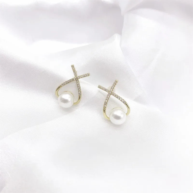 Wholesale Large Fresh Water Real Round Pearl Beaded Twist Diamond Hoop Earring