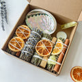 7 Pcs Smudge Rosemary Kit Bundle Lavender Orange Slices Cinnamon and Palo Santo Burning Ceramic Plate With Healing Citrine