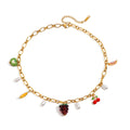 J&D Luxury Fruit Jewelry Sweet Dopamine Stainless Steel Pendant Necklace Gold Plated Cherry Acrylic Pearl Dripping Fruit Strand