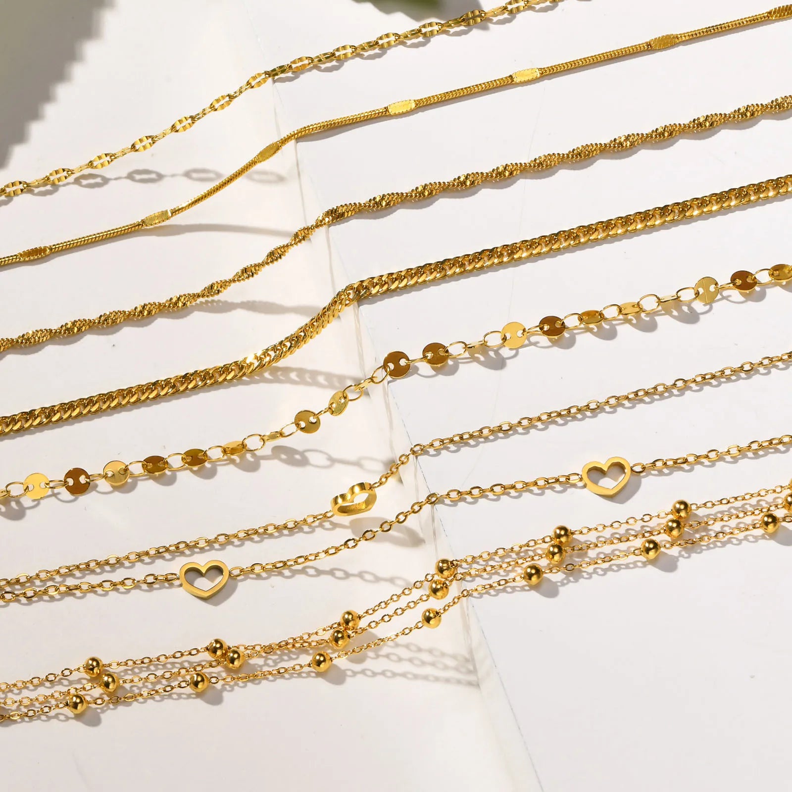 High End PVD 18K Gold Plated Hollow Double-layer Heart Moon Pentastar Zirconia Pendant Snake Chain Anklets Stainless Steel Jewel