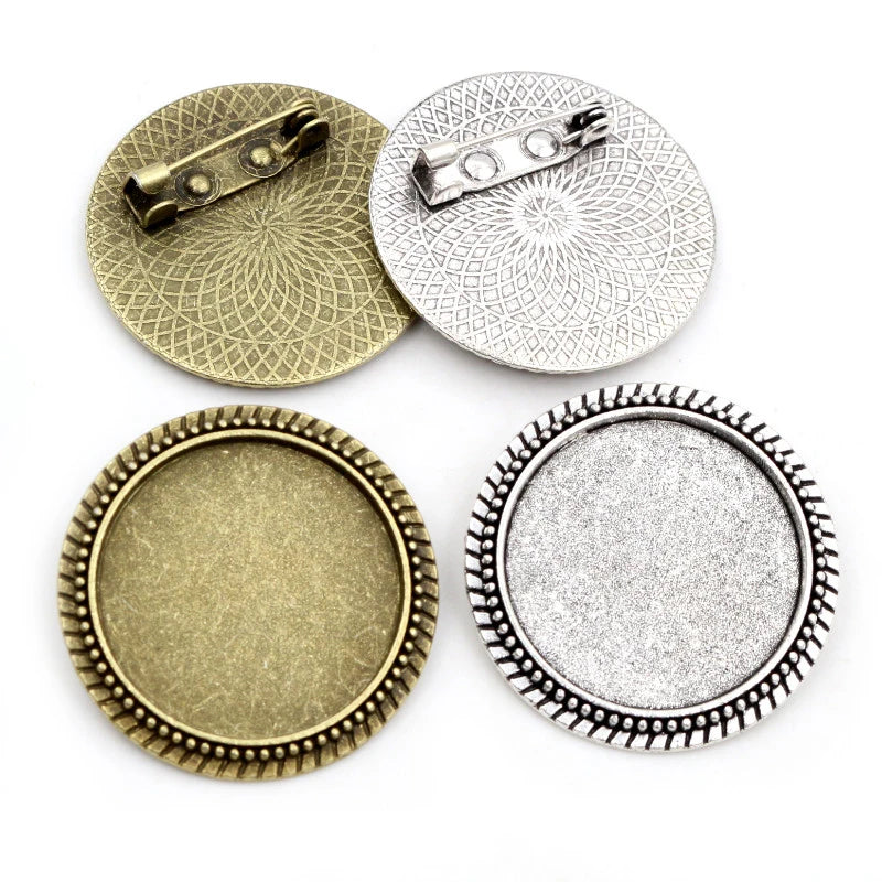 25mm Inner Size Retro Series Antique Silver Plated/Bronze Brooch Baroque Style Cabochon Base Setting