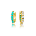 APE105 RINNTIN 14K Gold Plated Sterling Silver Turquoise and Cubic Zirconia Mini Huggie Earrings for Women
