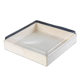 10 Inch Biodegradable Wooden Cake Box with Plastic Base and Lid Food Grade Disposable Cheese Sushi Packaging Box