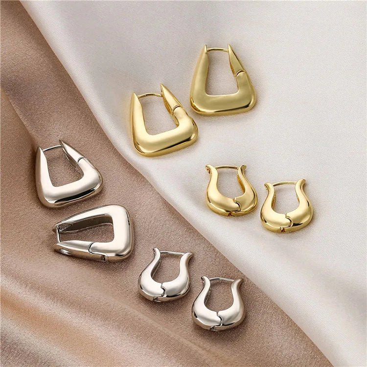 EM1342 Unique Style Thick 18k Gold Plated Brass Geometric Trapezoid Tulip Flower Hoop Earrings for Women Ladies