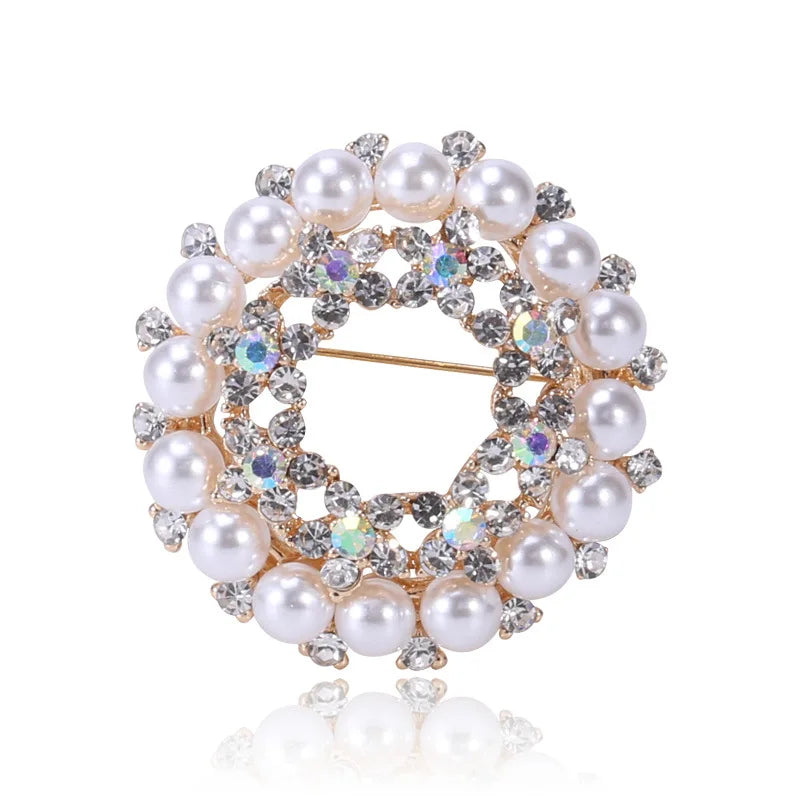 Luxury Simple Shape Rhinestone Brooch Pins Pearl Wreaths Brooches for Wedding