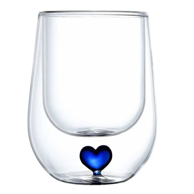 Creative Design 150ml Double Wall Heat Resistant Glass Cup With 3D Heart for Milk Coffee Juice Drinking High Borosilicate Glass