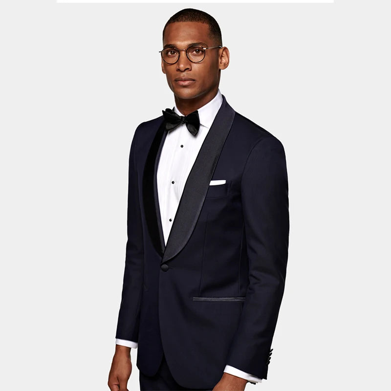 Navy Blue S110 Wool Business Gentleman Slim Men's Single-breasted Dress Suit