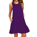 Summer Comfortable Women's Plain Summer  Sleeveless Casual Solid Pockets T Shirt Dress Swing Dress Vestidos Trendy