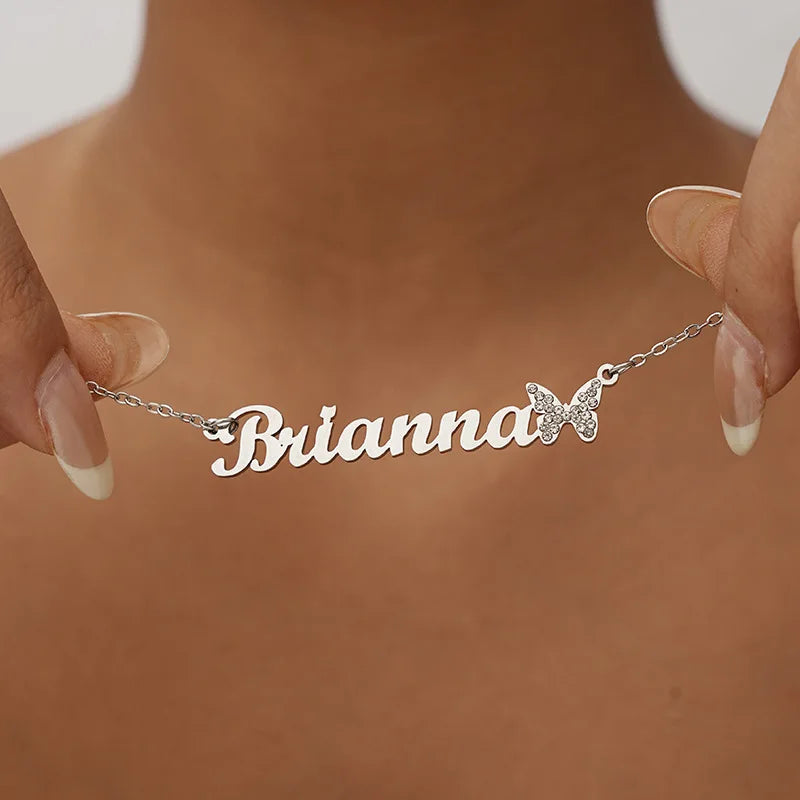 Luxury Personalized Customized Name Letter Zircon Pendent Necklace 18K Gold Plated Stainless Steel Necklace Birthday Gift
