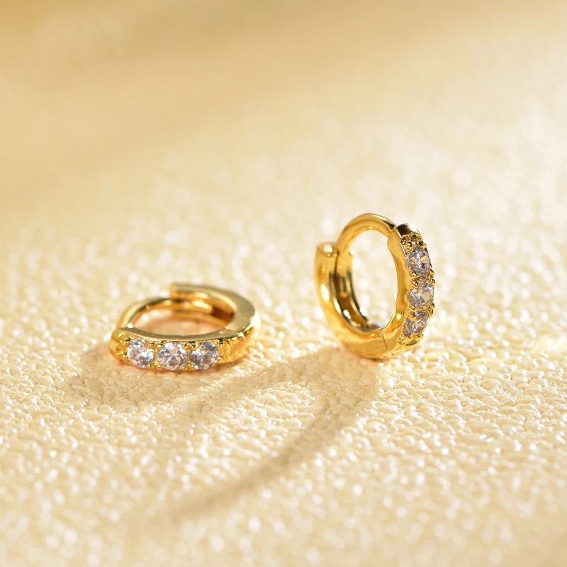 Simple Style Round Zirconia Earrings Pure Silver with Gold-Plating for Wedding or Gift Gemstone Jewelry