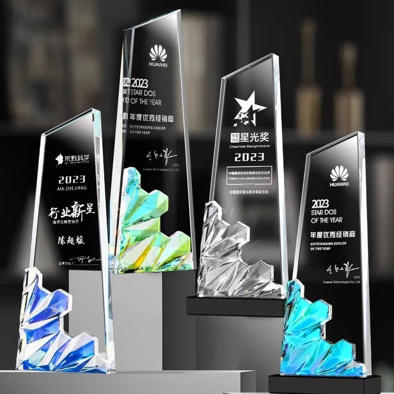 2024 New Design Rainbow Diamond Sea Wave Crystal Glass Awards Plaque Trophy MH-NJ0444