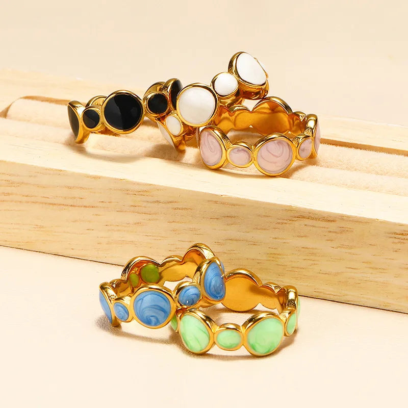 YF3538 Fashion Trendy Dainty Jewelry Waterproof 18K Gold Plated Stainless Steel Colorful Drip Oil Enamel Circle Finger Rings MegaBDM