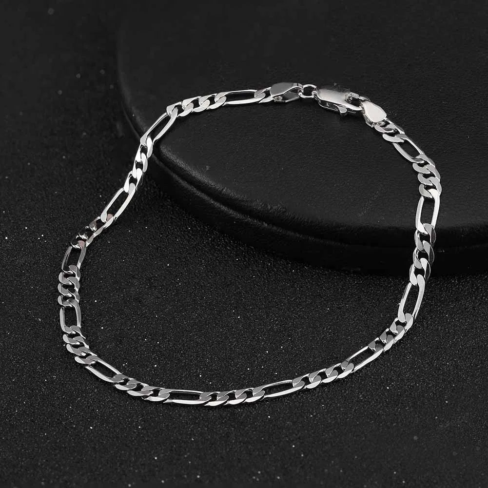 RINNTIN SB66 Fine Jewelry Bracelet Sets 925 Sterling Silver Men Bracelets 3.3mm Figaro Chain Necklace Wholesale for Women