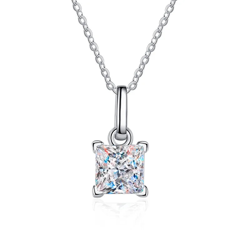 Fashion Jewelry Gra Square Princess Cut Moissanite Diamond 1.2CT Necklace Real 925 Sterling Silver for Women Wedding