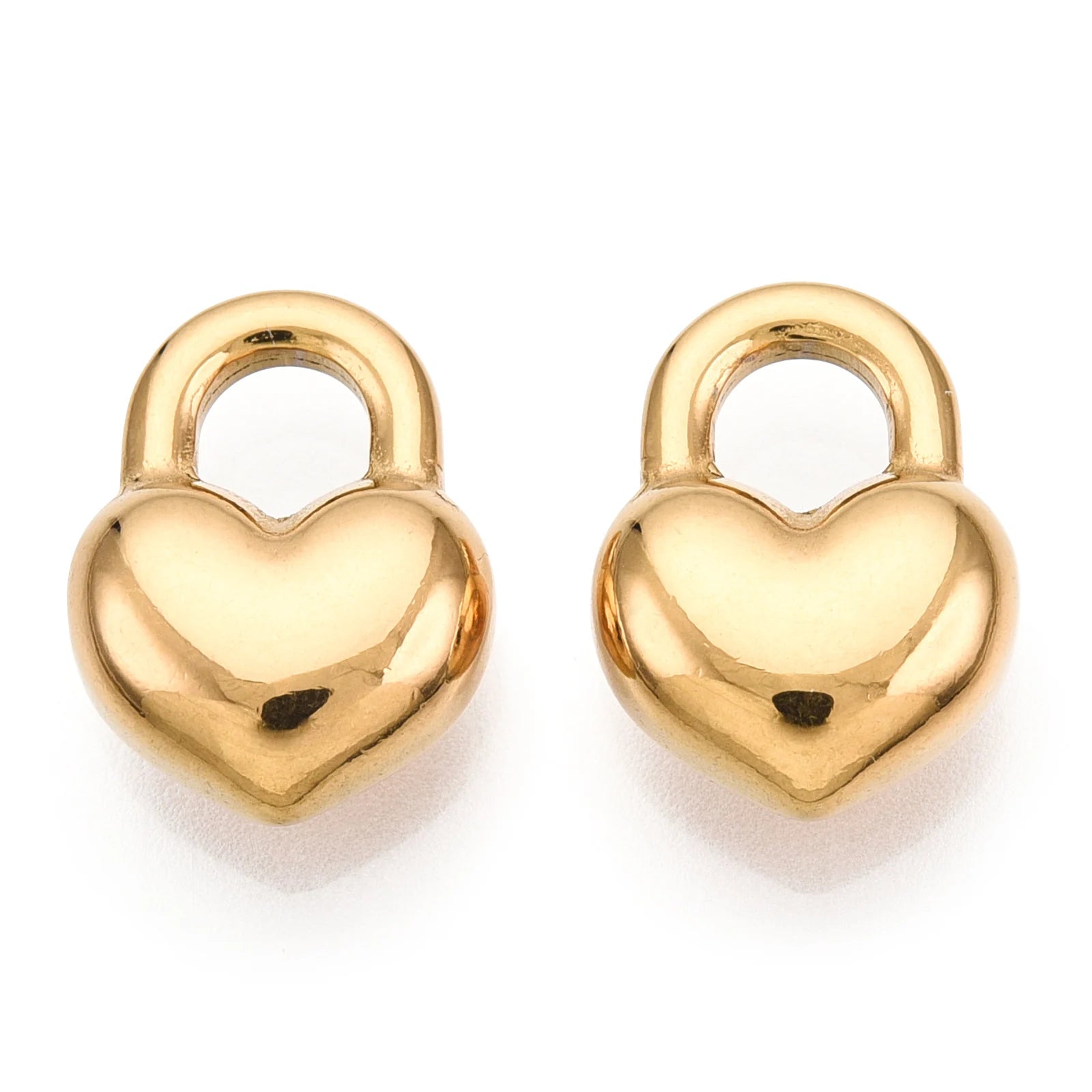 Pandahall 10pcs 304 Stainless Steel Charms Manual Polishing Heart Padlock Classic Style with Zircon Main Stone for Children