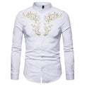 New Design Wholesale Polyester Cotton Mens Embroidery Long Sleeve Button up Casual Floral Shirts for Men