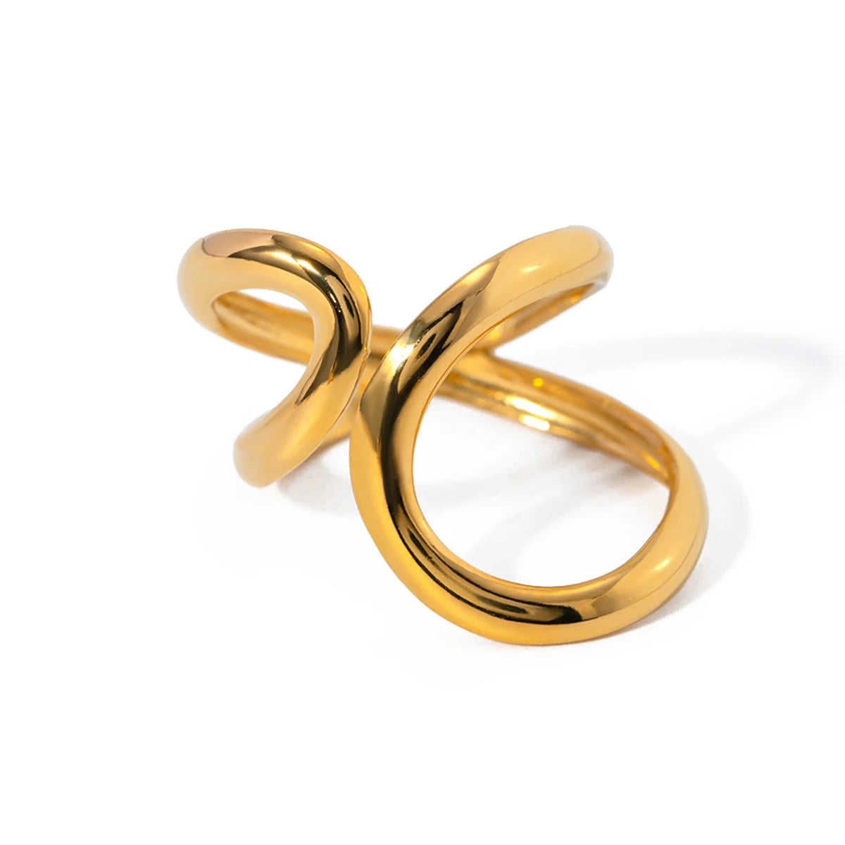 JD Waterproof Geometric 18K PVD Gold Plated Stainless Steel Irregular Hollow Wavy Lines Stacking Ring