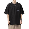 Men's Custom Logo Boxy T-Shirts 100% Cotton Oversized Neck Solid Color Pocket Short Sleeves for Spring/Summer Outdoor Activities