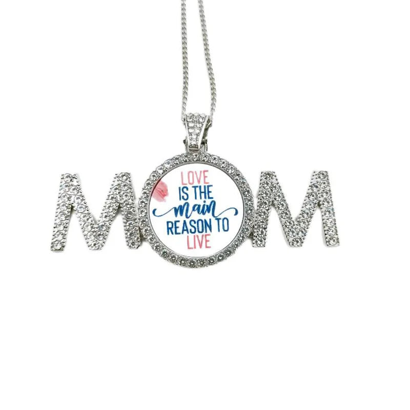 Qualisub Personalized Metal Mothers' Day Gift Sublimation MOM Necklaces Blanks Sublimation MOM Pendant Necklace