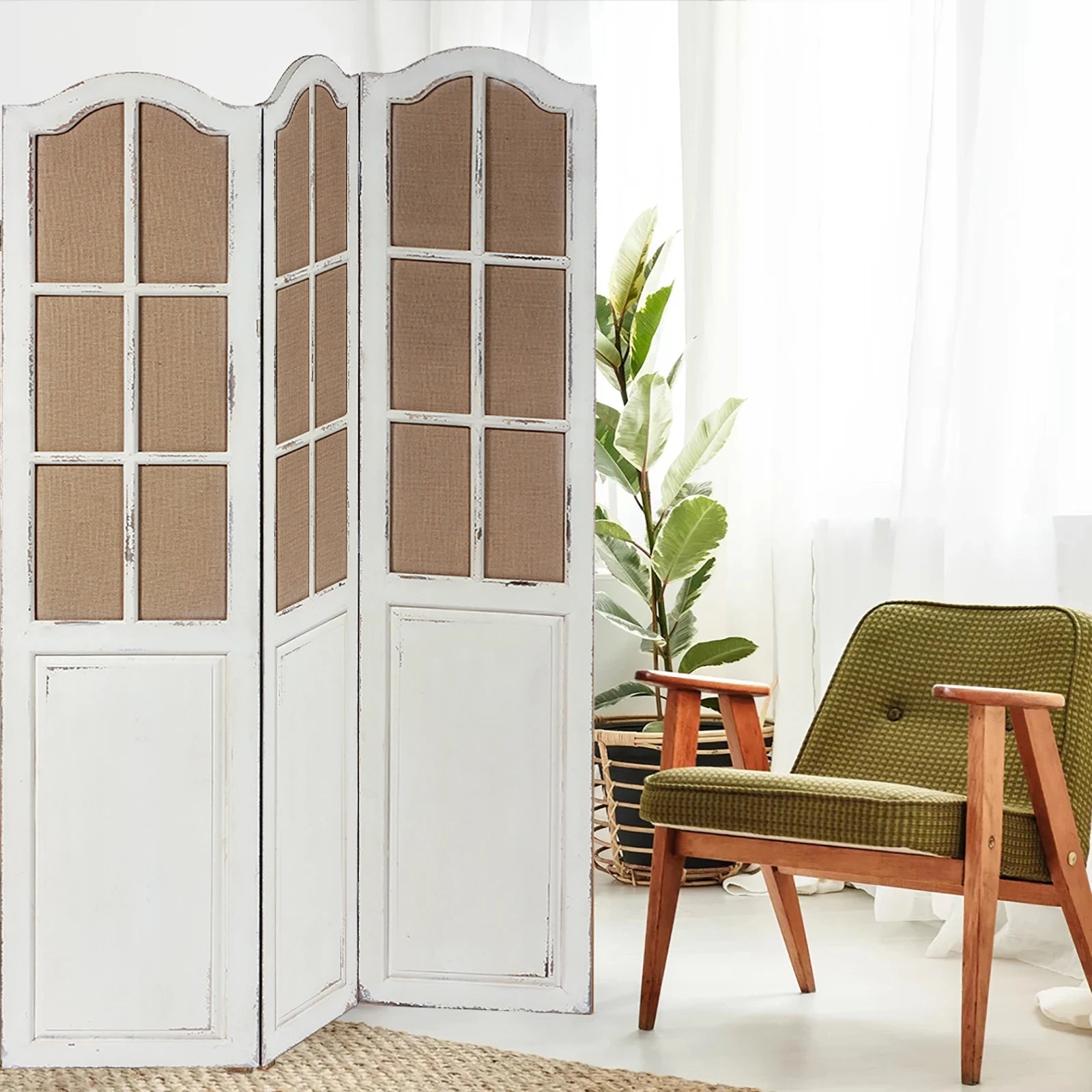 Handmade Hot Sale Rustic Home Decor White Folding Cheap Decorative Interior Curved Wooden Screen Panel Wood Screen Room Divider
