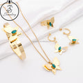 Bridal Fine Gold Plated Stainless Steel Fashion Jewelry Love Luxury Geometric Stone Color Gemstone Bracelet Design Sets