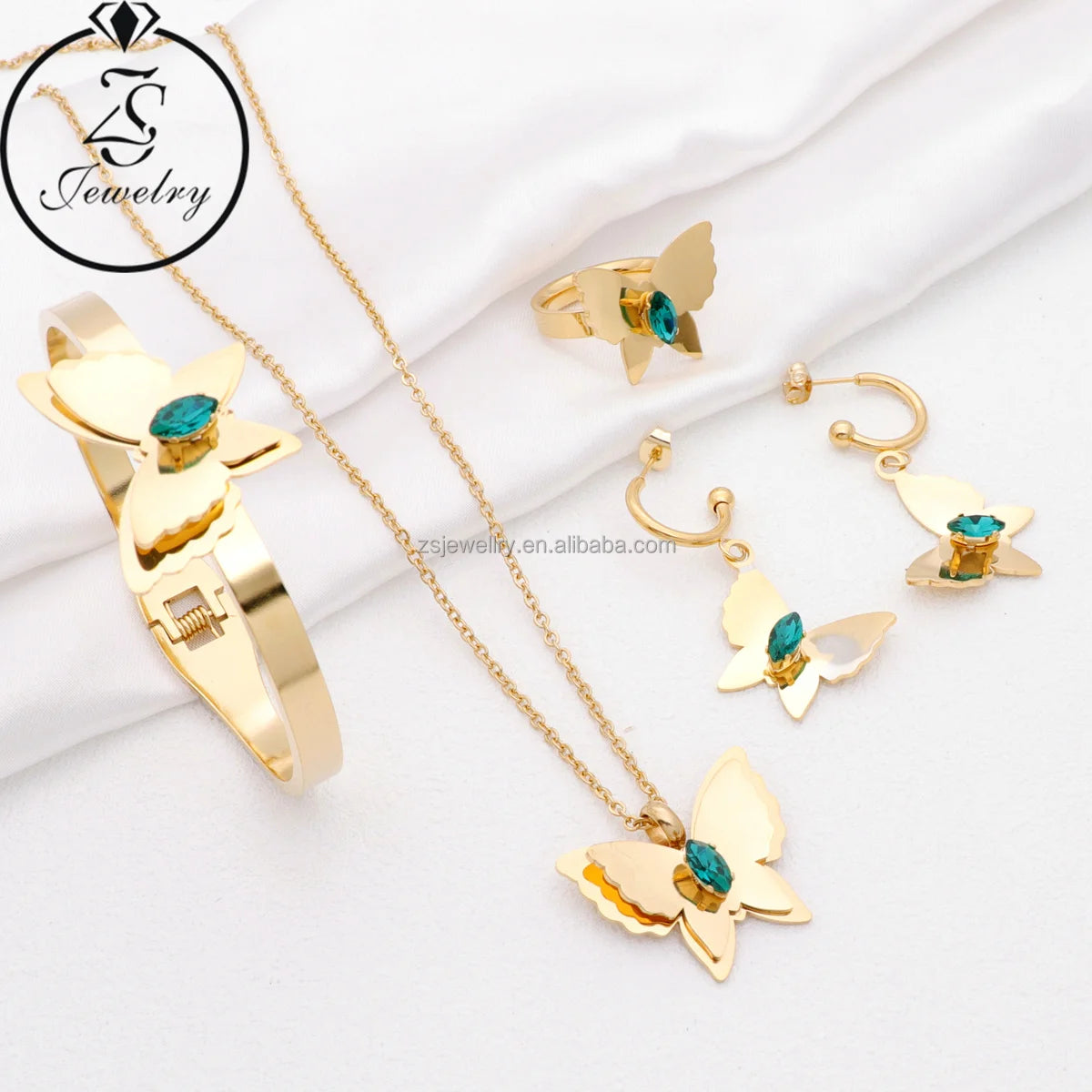 Bridal Fine Gold Plated Stainless Steel Fashion Jewelry Love Luxury Geometric Stone Color Gemstone Bracelet Design Sets