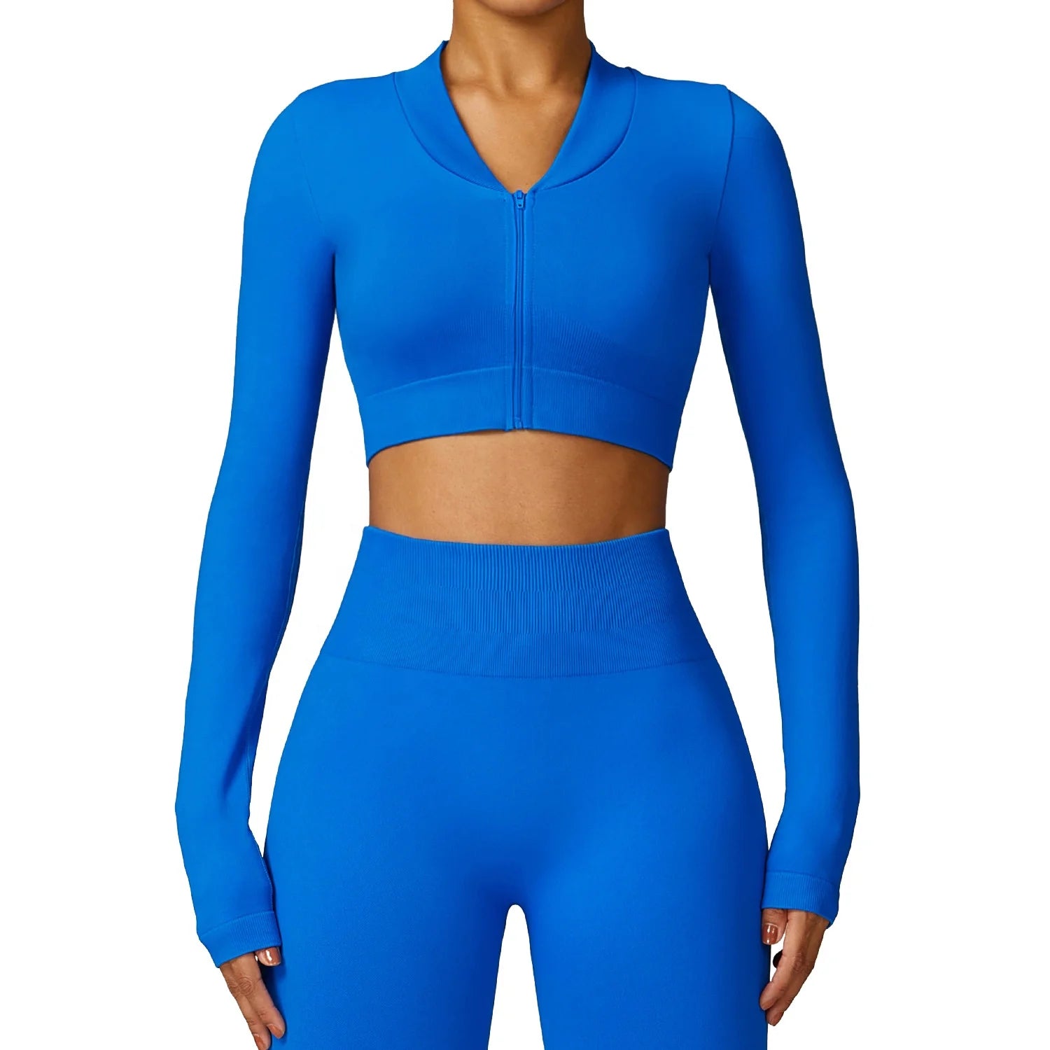 Women Full Zipper Compression Lightweight Seamless Cropped Running Jacket