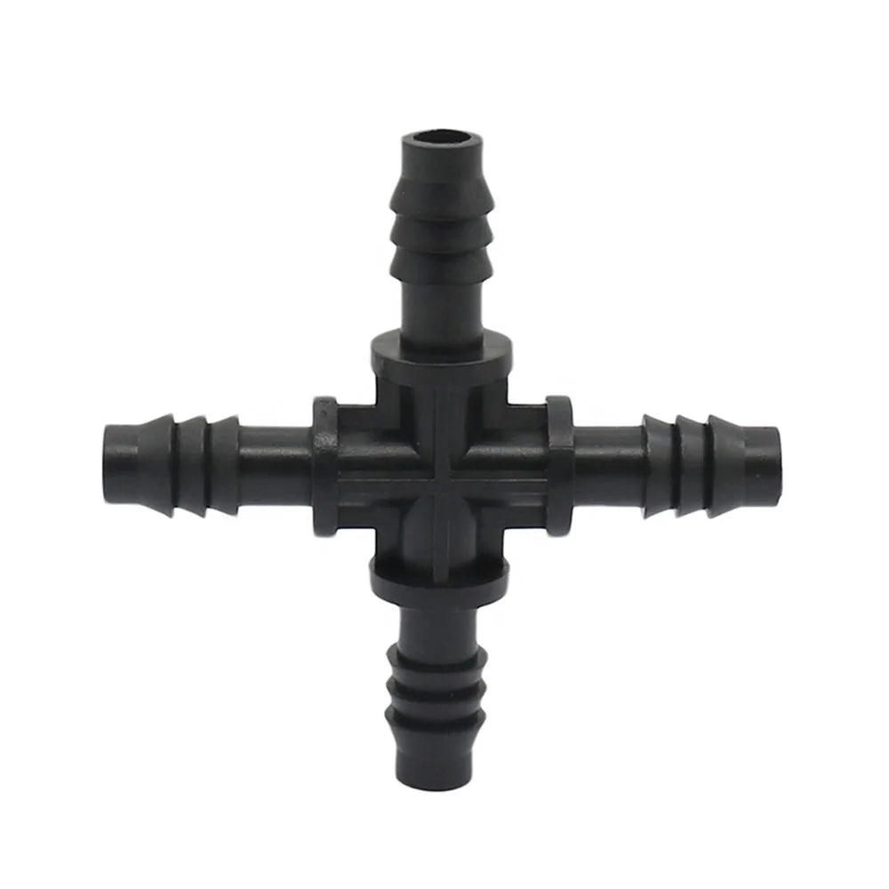 3/8 Inch 4 Way Plastic Barbed Connector Garden Irrigation Tube Fittings