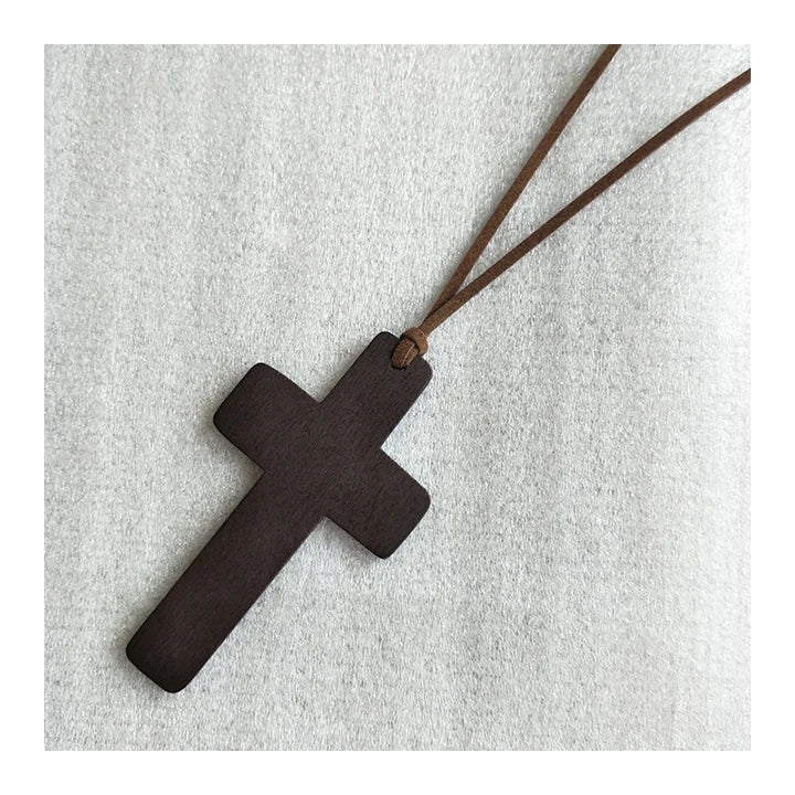 HOVANCI Natural Cross Pendant Necklace Boys Girls Ladies Men Wood Cross Necklace