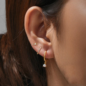 H018 Wholesale Aretes De Mujer Plata 925 Sterling Silver Women Bijouterie 3pcs/set CZ Opal Inlaid Huggie Stud Earrings Set