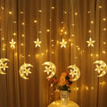 Twinkle Star 138 LED Star Moon Curtain String Lights Warm White Window Curtain Lights Ramadan Kareem Decorations XJ0007