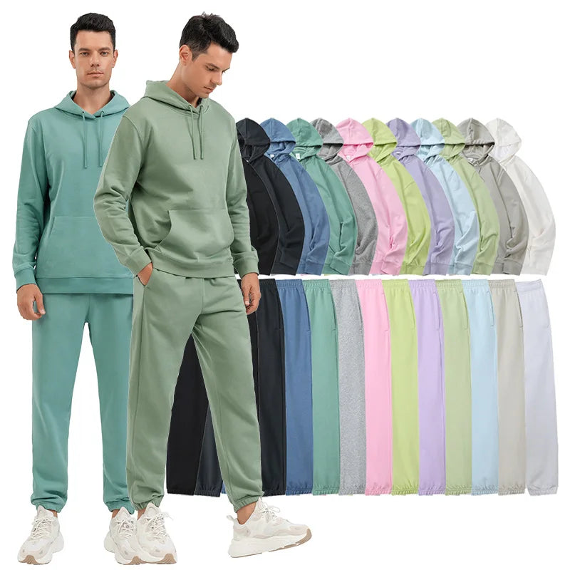 Plain Hoodies and Sweatpants 2 Piece Gym Clothing Men Jogger Set Cotton Tracksuits for Men Custom Logo