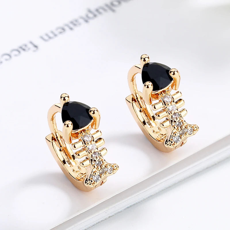 2023 Women Fine Jewelry  Fish Bone Colorful 18K Gold Plated Zircon Jewelry Huggies Earrings