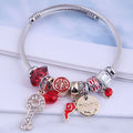 Wholesale Love Bee  key Pendant Charm Bracelet Handmade Crystal  Beads Steel Hand Jewelry