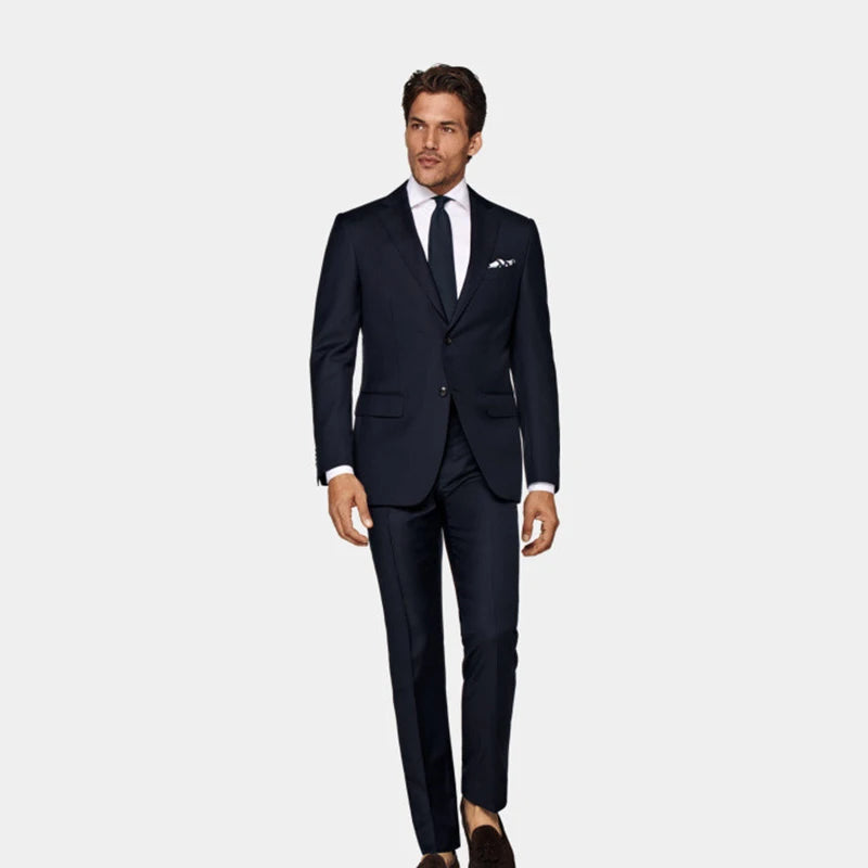 Dark Gray Wool and Silk Blended Men's Single-breasted Suit