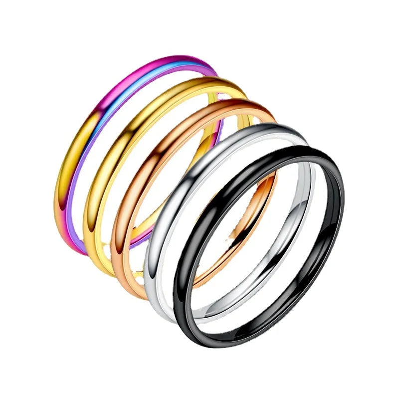 Fashion Stainless Steel Tail Ring 2mm Thin Multi Color Man Rings Black Rose Gold Finger Rings for Women Men Hot Sale